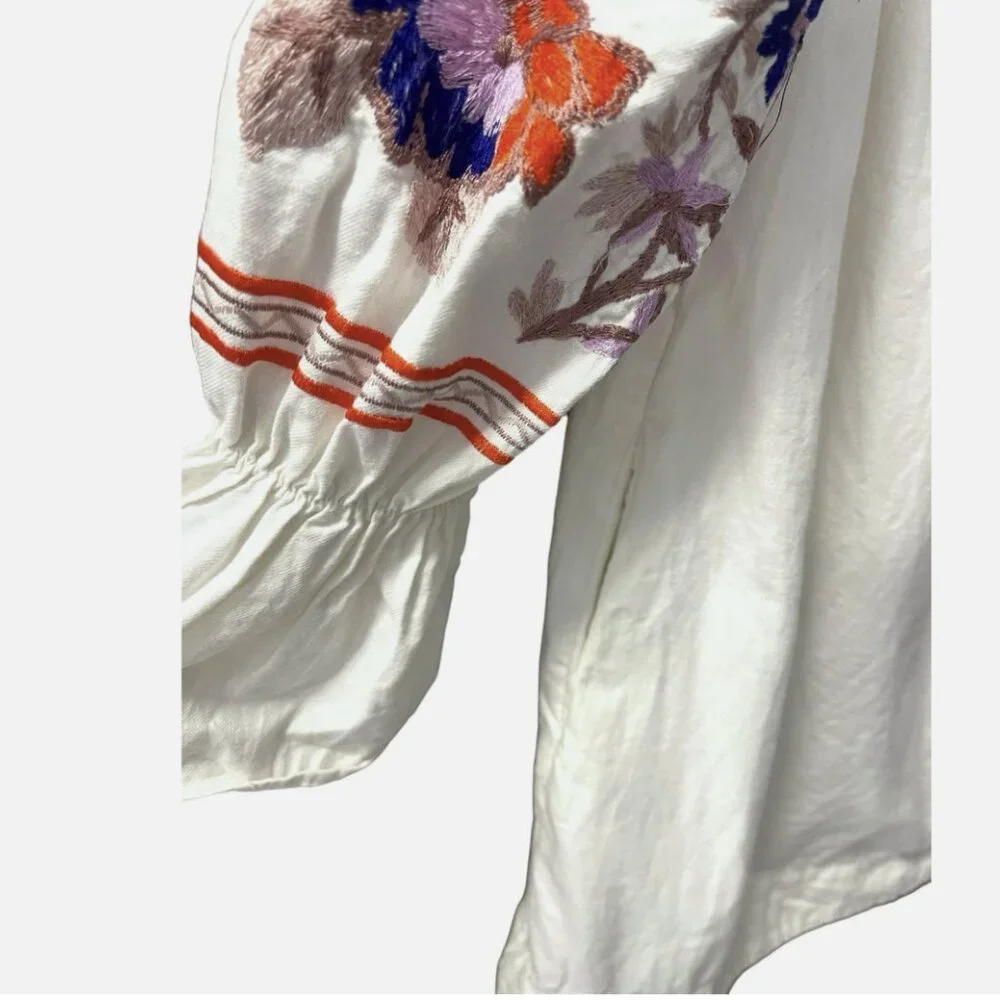 Free People Floral Embroidered Off The Shoulder Boho Cotton Dress Women size XS
